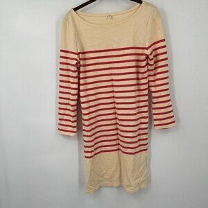 J Crew Womens Dress XS Cotton Sweater Striped Red Beige Preppy Casual Knit